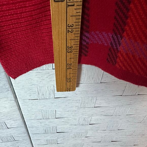 Isaac Mizrahi long cardigan bold plaid red to orange packets cozycore fall Y2K - Picture 8 of 9